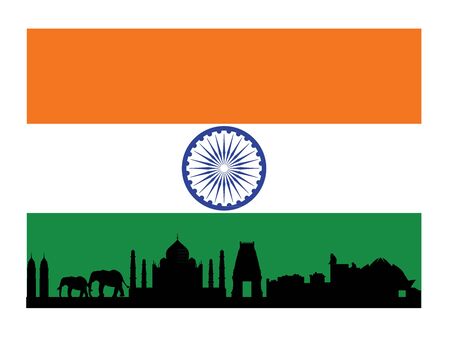 india skyline with flagのイラスト素材