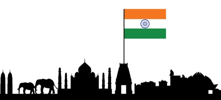 india skyline with flagのイラスト素材