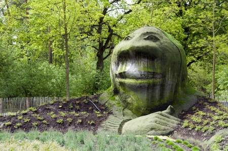 VENLO,HOLLAND - MAY 08 Big concrete head in the garden on the Floriade ,the floriade is the World Horticultural Expo on May 08, 2012 in Venlo, Holland のeditorial素材