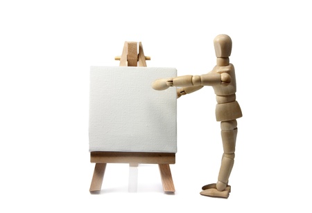 wooden doll with painters  easelの写真素材