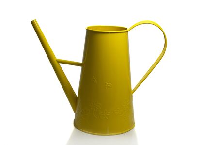 yellow watering can on isolated whiteの写真素材