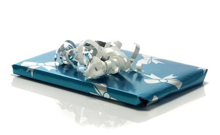 blue present isolated on whiteの写真素材