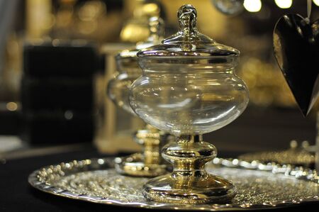 luxury glass on christmas tableの写真素材