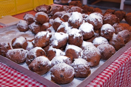 dutch traditional food with sugar for new year  called oliebollenの写真素材