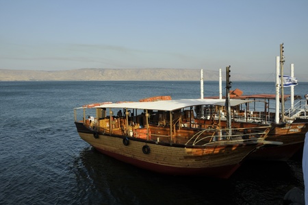 boat on lake of tiberiasのeditorial素材