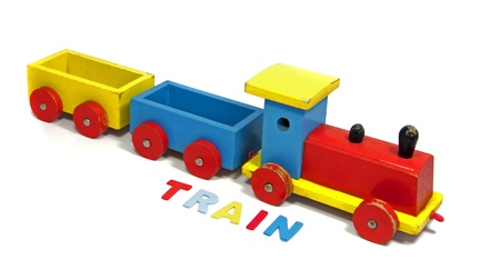 wooden train with the name in leters as educationの写真素材
