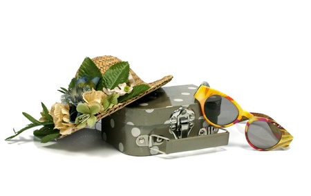summer tools like suitcase hat and sunglassesの写真素材