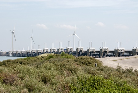 Storm surge barrier in The Netherlands, called the Neeltje Jans  After the hurrican Katrina the USA are very interested in this huge projectの写真素材