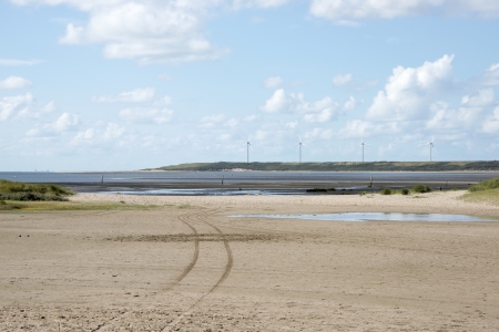 Dutch landscape with windmills near europoort harborの写真素材