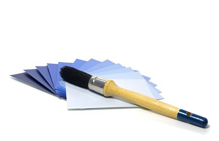 blue color samples of painting with paintbrushの写真素材