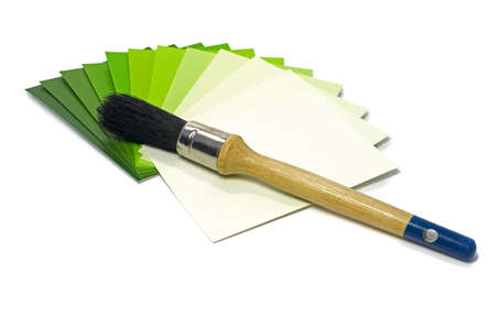 green color samples of painting with paintbrushの写真素材