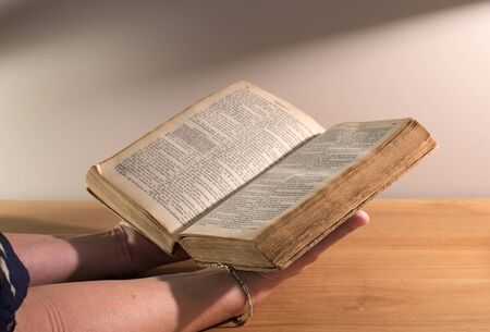woman with dutch bible in her handsの写真素材