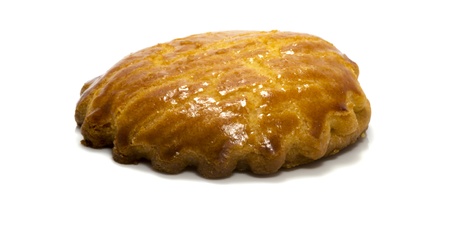 one piece of apple cake isolated on whiteの写真素材