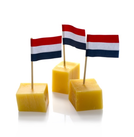dutch cheese cubes with red white blue Netherlands flagの写真素材