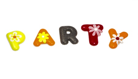 the word party in letters isolated on whiteの写真素材