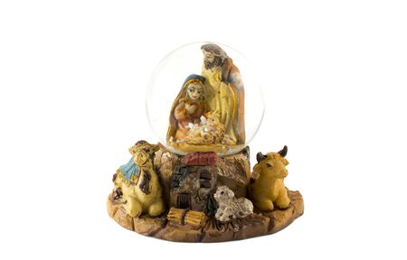 christmas snow glass bowl isolated on whiteの写真素材