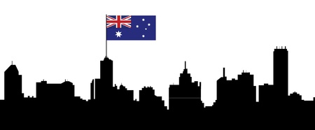melbourne skyline with australian flagのイラスト素材