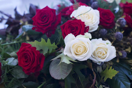 bouquet with white and red rosesの写真素材