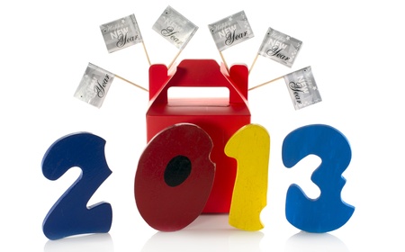 happy new year flags present and textの写真素材
