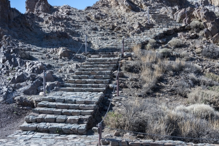 stairs from stones near the volcano the teide on tenerifeの写真素材