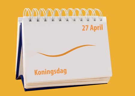 Dutch calendar with kings day on 27 April with orange backgroundの写真素材