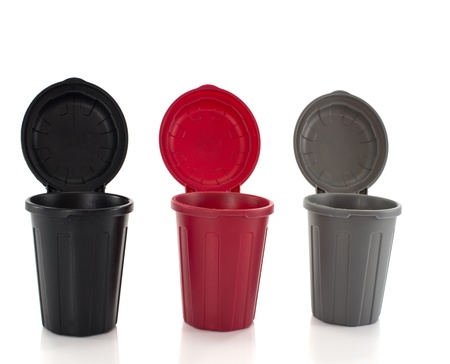 containers in red black and gray for seperated wasteの写真素材