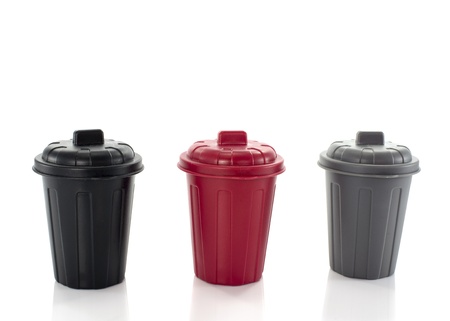containers in red black and gray for seperated wasteの写真素材