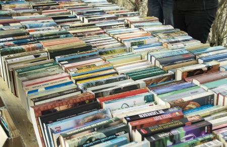 TINTE,HOLLAND - MARCH 30: many dutch books on the bookmarket in Tinte on March 30, 2013 in Tinte,Holland. This market is only once a year to introduce spring in Tinte.のeditorial素材