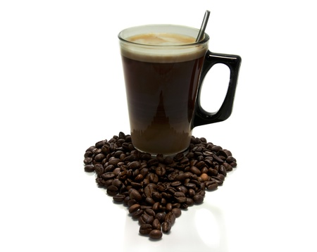 coffee with milk and beans in heart shapeの写真素材