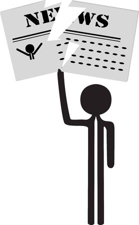 man with breaking news paper in his handsのイラスト素材