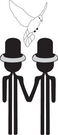 homosexsual couple wedding card with white doveのイラスト素材
