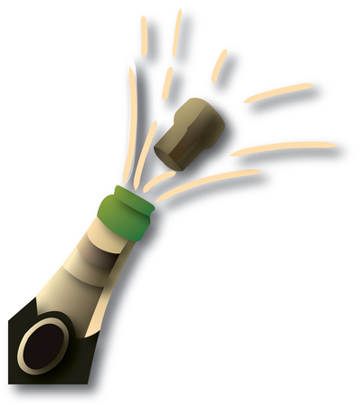 green champagne bottle and glassのイラスト素材