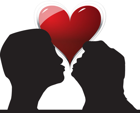 couple kissing and making love with a red heart as backgroundのイラスト素材