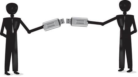 man making connection with usb stickのイラスト素材