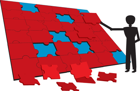 solving the red and blue puzzleの写真素材