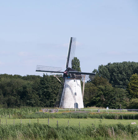 old white windmill in the dutch place Nieuwenhoornの写真素材