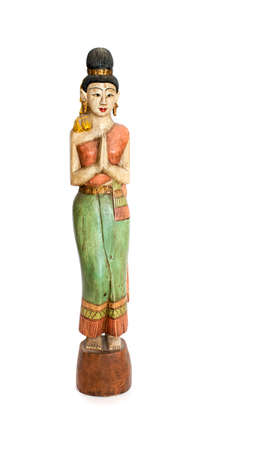 wooden woman from thai culture isolated on whiteの写真素材