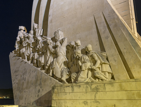 Padrao dos Descobrimentos (Monument to the Discoveries) is a monument on the northern bank of the Tagus River estuary in Lisbon by nightのeditorial素材