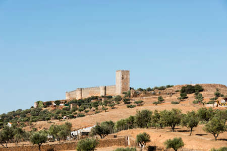 hill in portugal with castel evoraの写真素材