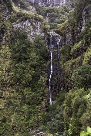giiant waterfall called fontes risco on madeira islandの写真素材
