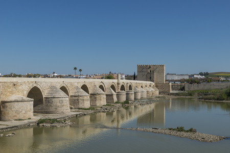 the old bridge over the river in the city cordoba andalusia in spainの写真素材
