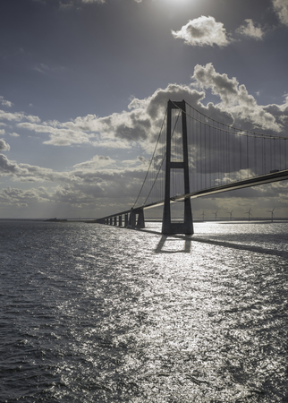 Suspension bridge Great Belt Denmark connecting the Zealand and Funenのeditorial素材