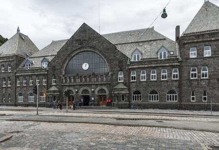 BERGEn,NORWAY,29-07-2017:Unidentified people in front of the train station in Bergen in Norway on 29-07-2017: Bergen is one of the biggest cities in Norway famous off the fish marketのeditorial素材