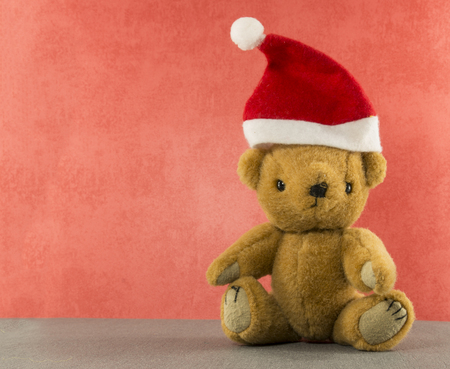 teddy bear with christmas hatの写真素材