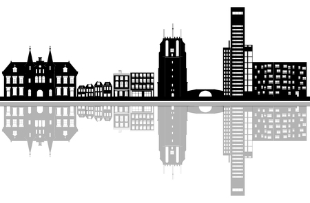 the city skyline of leeuwarden with landmarks like the church and the blokhuispoort and the campusのイラスト素材