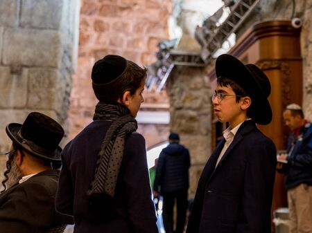 Jerusalem,Israel,29-march-2019:Tow jew boys talking in the streets of jerusalem,jerusalem is the...