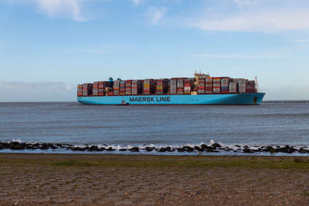 Rotterdam,Holland,01-march-2020:one of the biggest container ships entering rotterdam, the import of...