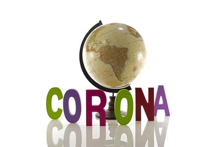 globe with the text Corona isolated on whiteの写真素材