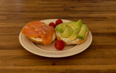 lunch with bread with salmon avocado en cremcheesの写真素材