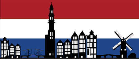 drawing amsterdam dutch city skylineのイラスト素材